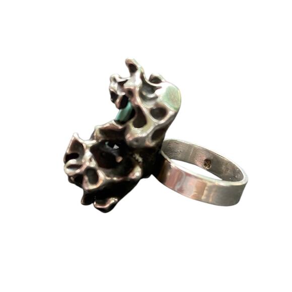 vintage sterling silver and turquoise brutalist style ring size 8 southwestern - Picture 6 of 9